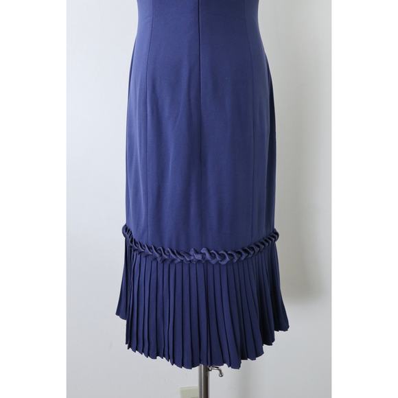 Roland Nivelais Size 6 100% Silk Sheath Cocktail Dress Pleated Hem Navy Blue - Picture 11 of 14